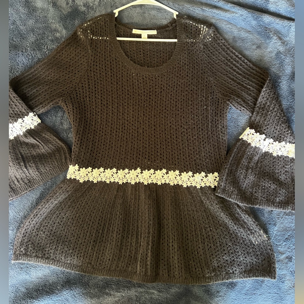 LC Lauren Conrad Black Sweater with White Lace Accents